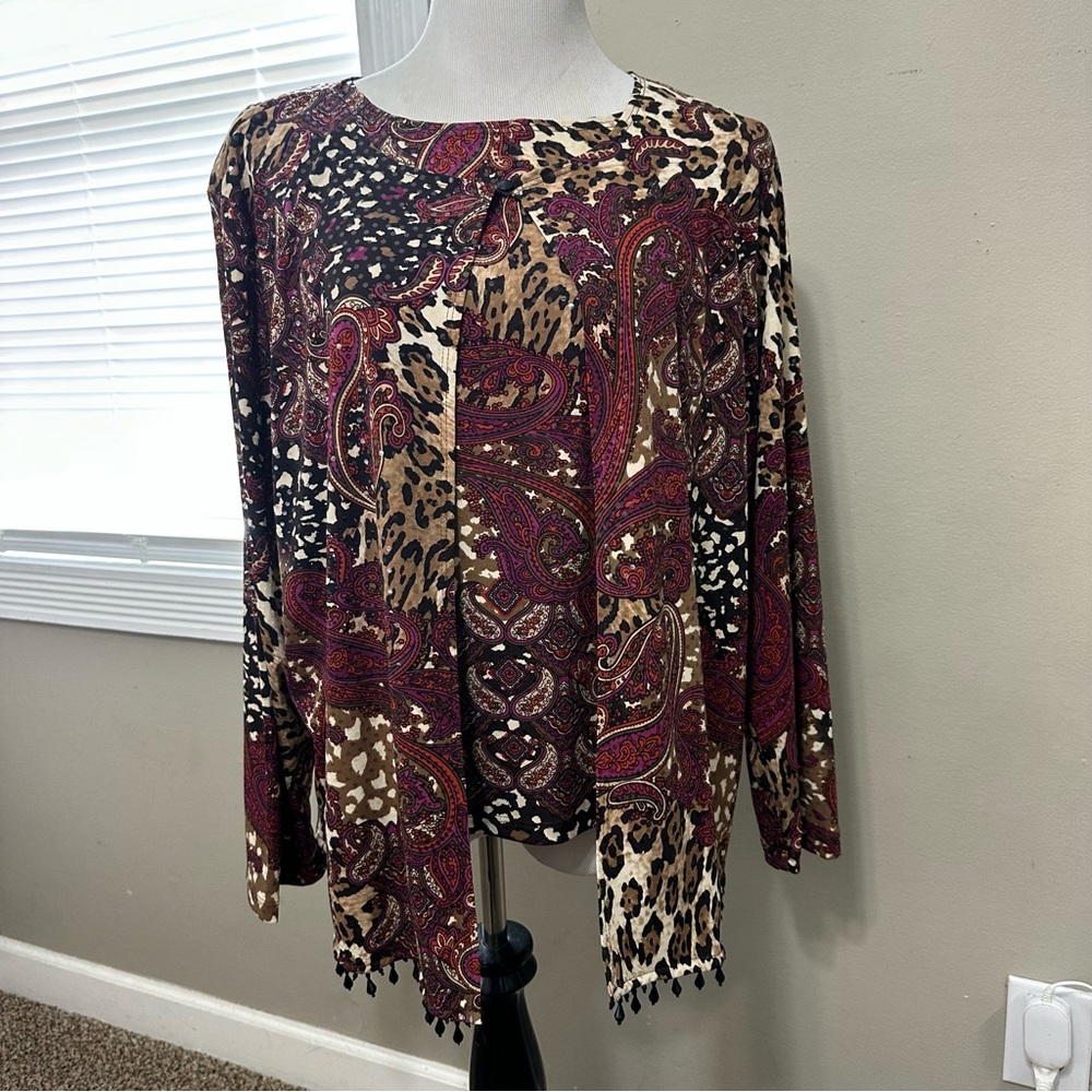MSK Burgundy and Beige Patterned two piece cardigan set‎ women’s size 1X